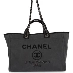 Chanel Medium Deauville Shopping Bag Dark Grey Denim Silver Hardware