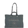 Chanel Large Deauville Shopping Bag Distressed Blue Denim Silver Hardware
