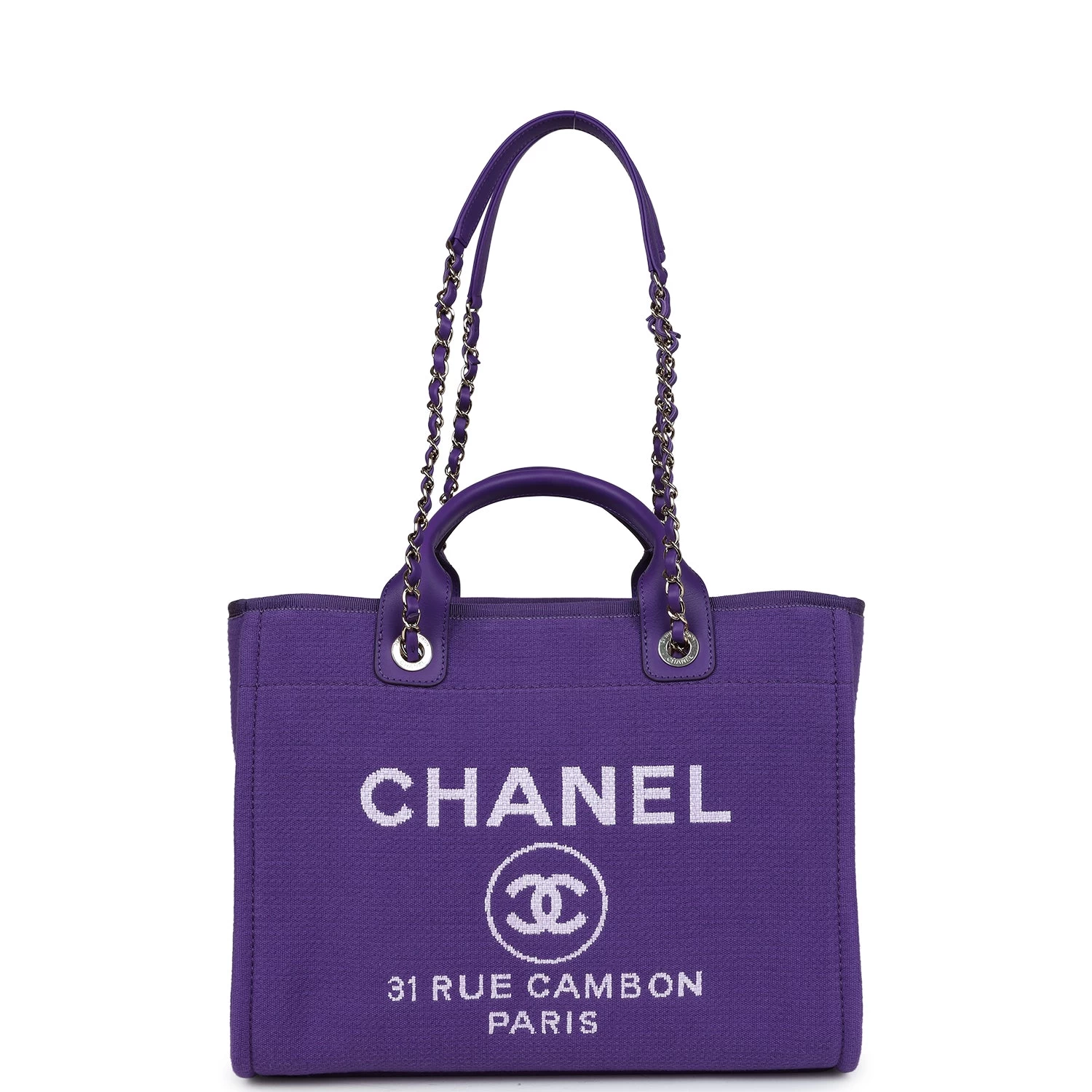 Chanel Small Deauville Shopping Bag Purple Canvas Gold Hardware 3 Chanel Small Deauville Shopping Bag Purple Canvas Gold Hardware