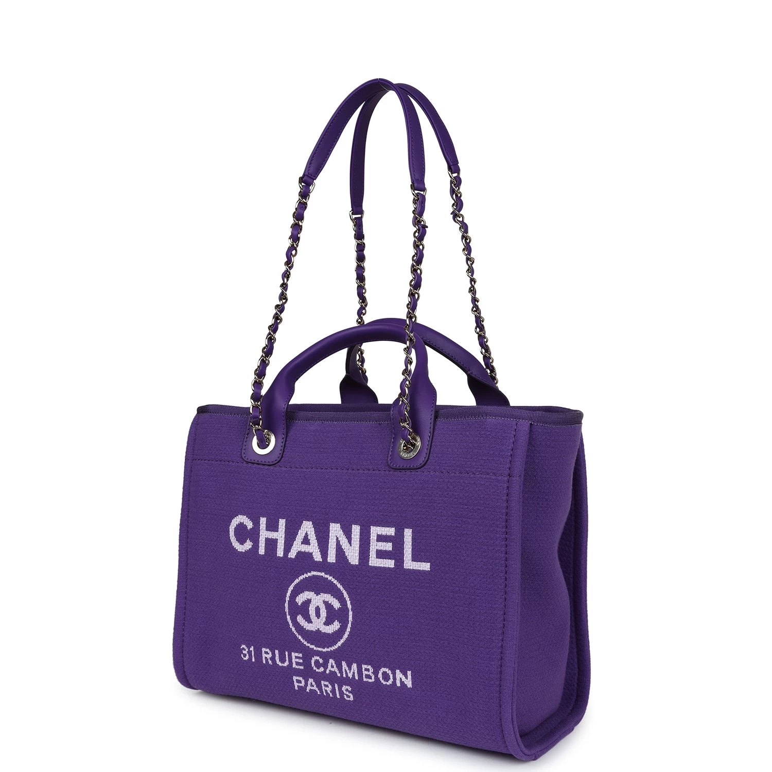 Chanel Small Deauville Shopping Bag Purple Canvas Gold Hardware 7 Chanel Small Deauville Shopping Bag Purple Canvas Gold Hardware - Image 5
