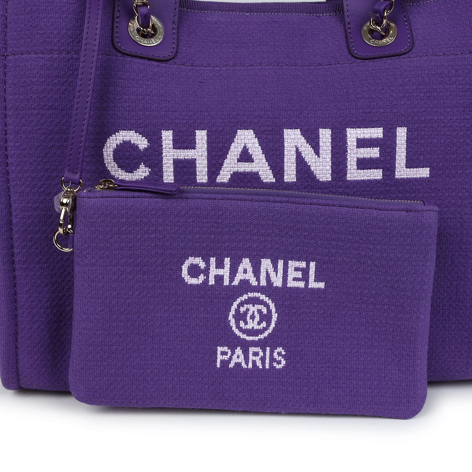 Chanel Small Deauville Shopping Bag Purple Canvas Gold Hardware 9 Chanel Small Deauville Shopping Bag Purple Canvas Gold Hardware - Image 7
