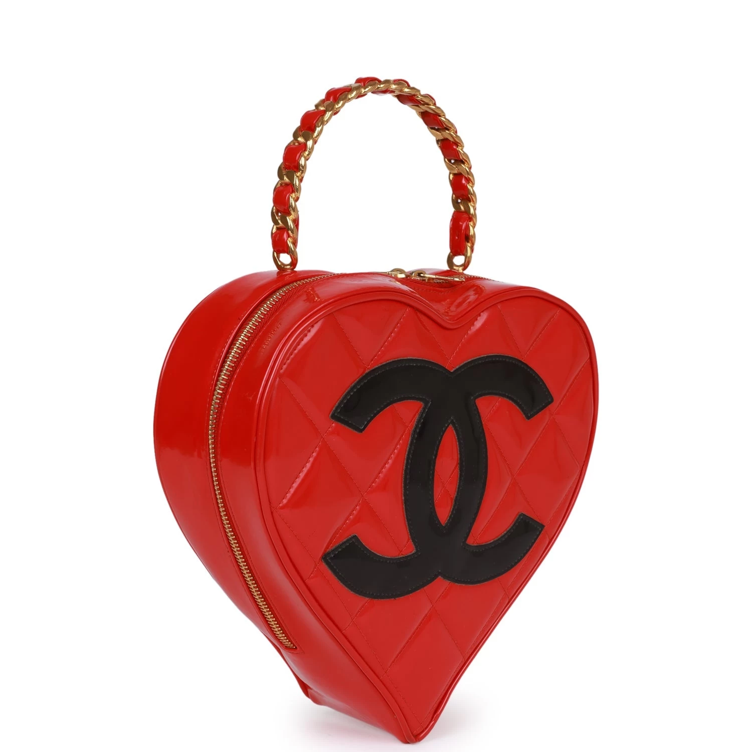 Vintage Chanel Heart Vanity Bag Red And Black Patent Antique Gold Hardware 4 Vintage Chanel Heart Vanity Bag Red And Black Patent Antique Gold Hardware - Image 2