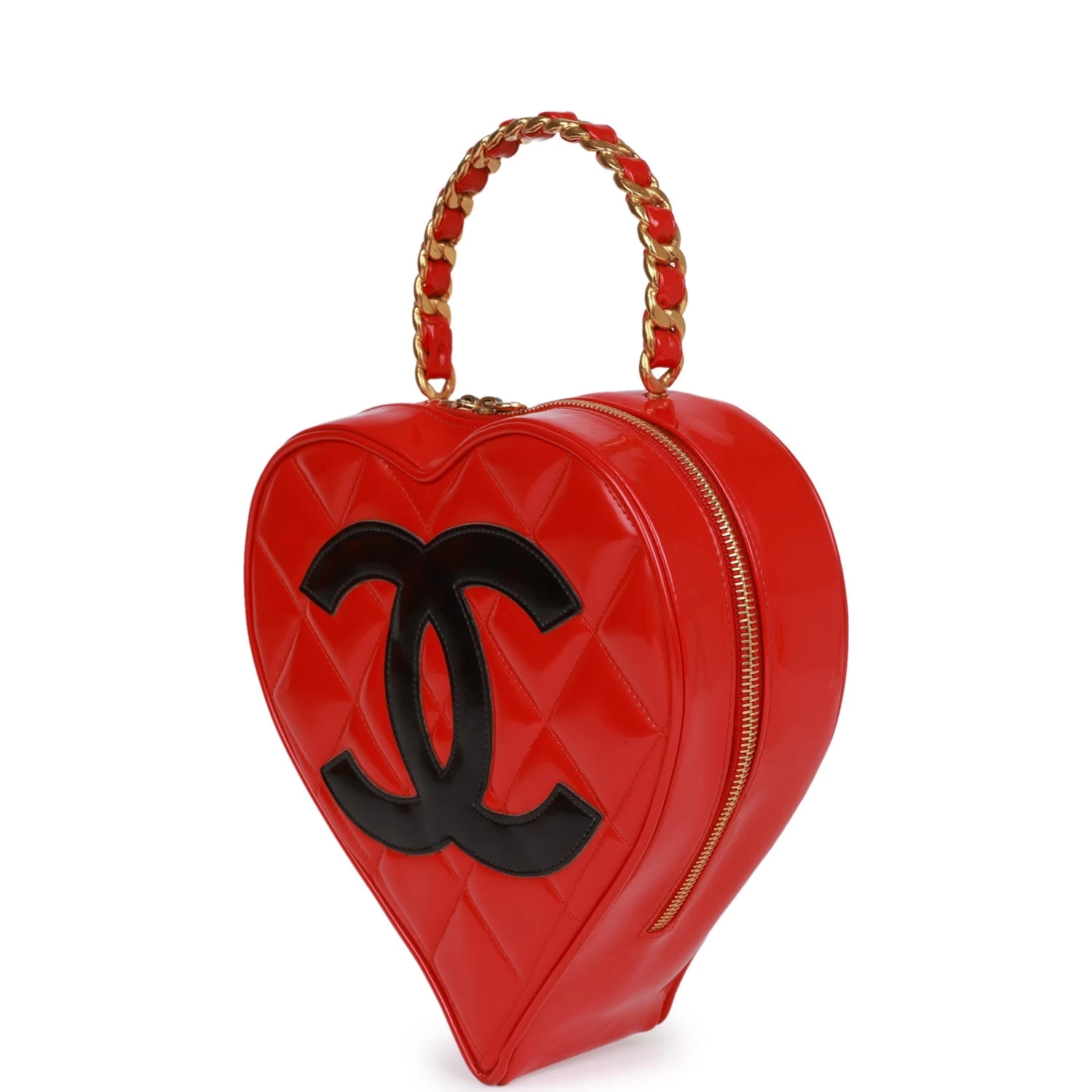 Vintage Chanel Heart Vanity Bag Red And Black Patent Antique Gold Hardware 7 Vintage Chanel Heart Vanity Bag Red And Black Patent Antique Gold Hardware - Image 5
