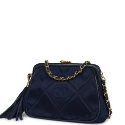 Vintage Chanel Frame Tassel Bag Navy Satin Gold Hardware -Online Bag Store C V 230317 4 03