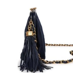 Vintage Chanel Frame Tassel Bag Navy Satin Gold Hardware -Online Bag Store C V 230317 4 04