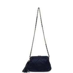 Vintage Chanel Frame Tassel Bag Navy Satin Gold Hardware -Online Bag Store C V 230317 4 08