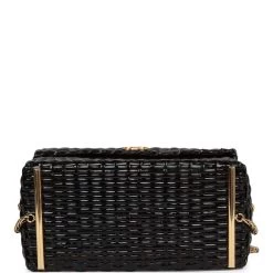 Vintage Chanel Wicker Picnic Basket Bag Black Gold Hardware -Online Bag Store C V 230321 3 07