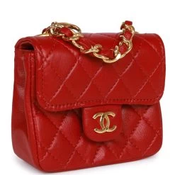 Vintage Chanel Micro Belt Flap Bag Red Lambskin Gold Hardware -Online Bag Store C V 230322 2 03