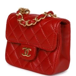 Vintage Chanel Micro Belt Flap Bag Red Lambskin Gold Hardware -Online Bag Store C V 230322 2 04
