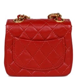 Vintage Chanel Micro Belt Flap Bag Red Lambskin Gold Hardware -Online Bag Store C V 230322 2 06