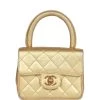 Vintage Chanel Micro Kelly Child Flap Bag Gold Metallic Lambskin Gold Hardware -Online Bag Store C V 230328 9 01