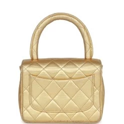 Vintage Chanel Micro Kelly Child Flap Bag Gold Metallic Lambskin Gold Hardware -Online Bag Store C V 230328 9 05