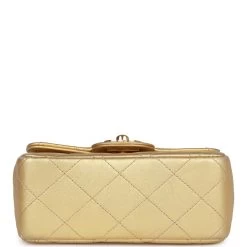 Vintage Chanel Micro Kelly Child Flap Bag Gold Metallic Lambskin Gold Hardware -Online Bag Store C V 230328 9 06
