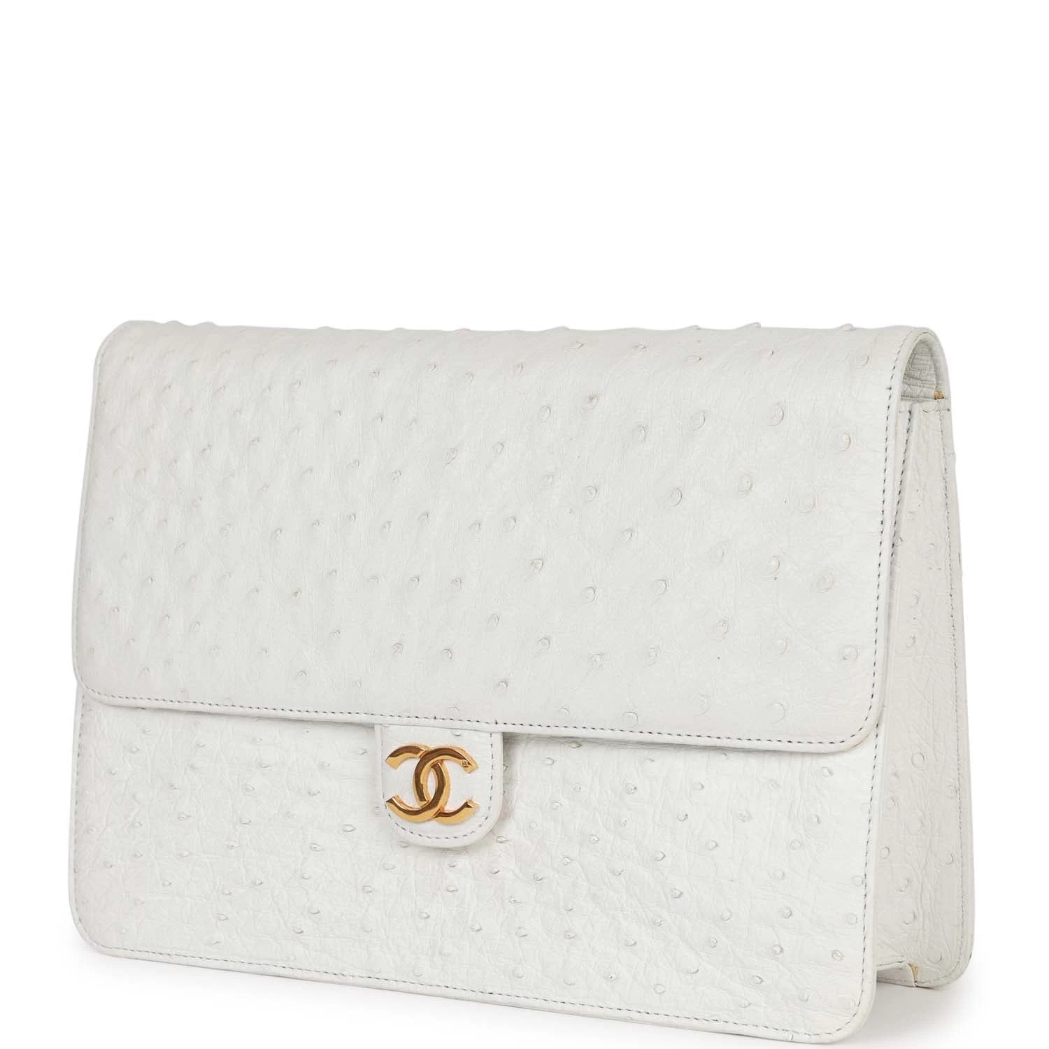 Vintage Chanel Single Flap Bag White Ostrich Gold Hardware 6 Vintage Chanel Single Flap Bag White Ostrich Gold Hardware - Image 4