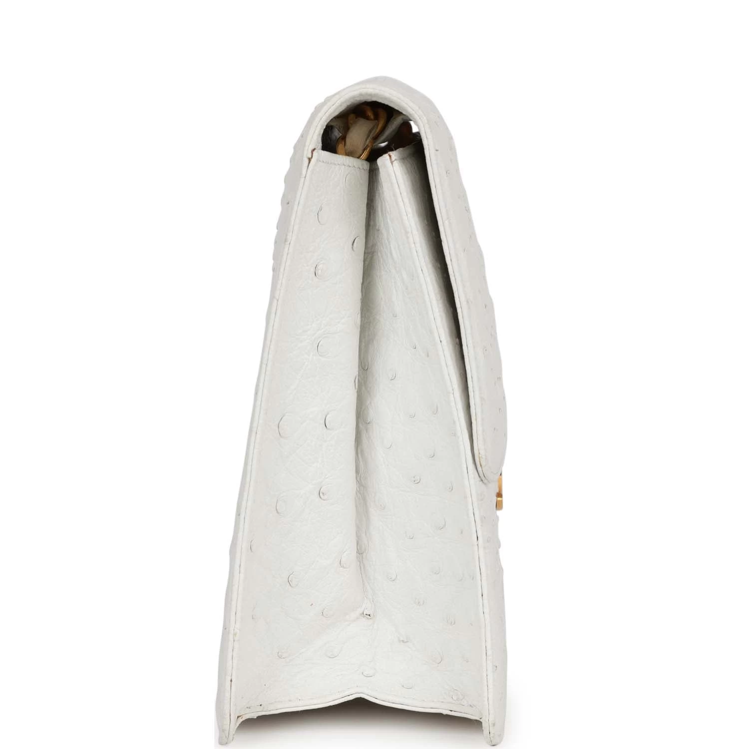 Vintage Chanel Single Flap Bag White Ostrich Gold Hardware 5 Vintage Chanel Single Flap Bag White Ostrich Gold Hardware - Image 3