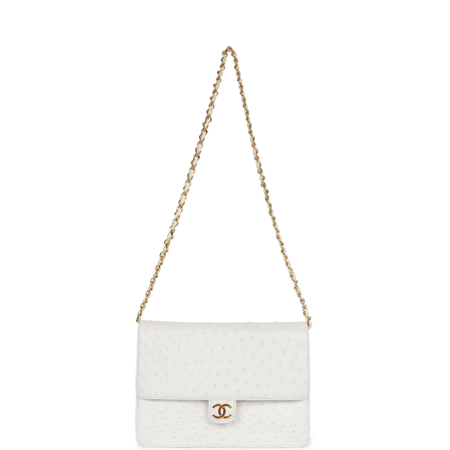 Vintage Chanel Single Flap Bag White Ostrich Gold Hardware 9 Vintage Chanel Single Flap Bag White Ostrich Gold Hardware - Image 7