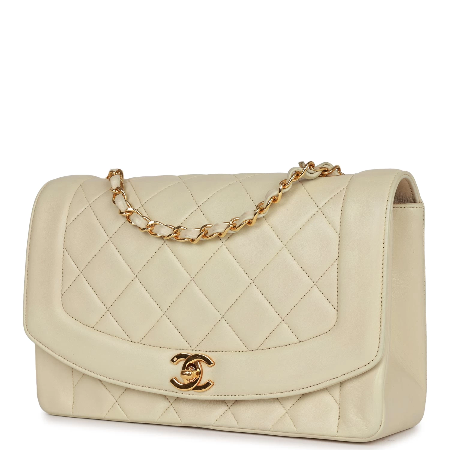 Vintage Chanel Medium Diana Flap Bag Ivory Lambskin Gold Hardware 7 Vintage Chanel Medium Diana Flap Bag Ivory Lambskin Gold Hardware - Image 5
