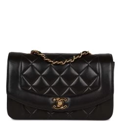 Vintage Chanel Small Diana Flap Bag Black Lambskin Gold Hardware
