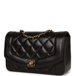Vintage Chanel Small Diana Flap Bag Black Lambskin Gold Hardware -Online Bag Store C V 230421 1 03