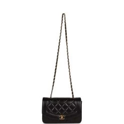 Vintage Chanel Small Diana Flap Bag Black Lambskin Gold Hardware -Online Bag Store C V 230421 1 07