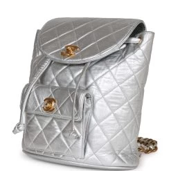 Vintage Chanel Duma Backpack Silver Metallic Lambskin Gold Hardware -Online Bag Store C V 230515 2 03