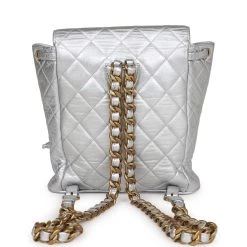 Vintage Chanel Duma Backpack Silver Metallic Lambskin Gold Hardware -Online Bag Store C V 230515 2 05
