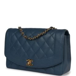 Vintage Chanel Medium Diana Flap Bag Blue Caviar Gold Hardware -Online Bag Store C V 230524 1 03