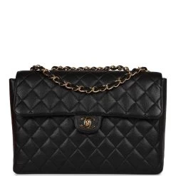 Vintage Chanel Jumbo Classic Single Flap Bag Black Caviar Gold Hardware