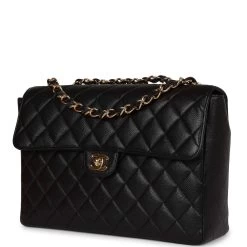 Vintage Chanel Jumbo Classic Single Flap Bag Black Caviar Gold Hardware -Online Bag Store C V 230524 2 03