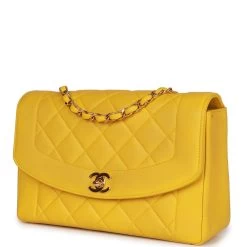 Vintage Chanel Medium Diana Flap Bag Yellow Lambskin Gold Hardware -Online Bag Store C V 230525 6 03