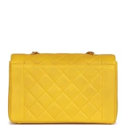 Vintage Chanel Medium Diana Flap Bag Yellow Lambskin Gold Hardware -Online Bag Store C V 230525 6 05