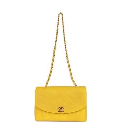 Vintage Chanel Medium Diana Flap Bag Yellow Lambskin Gold Hardware -Online Bag Store C V 230525 6 07
