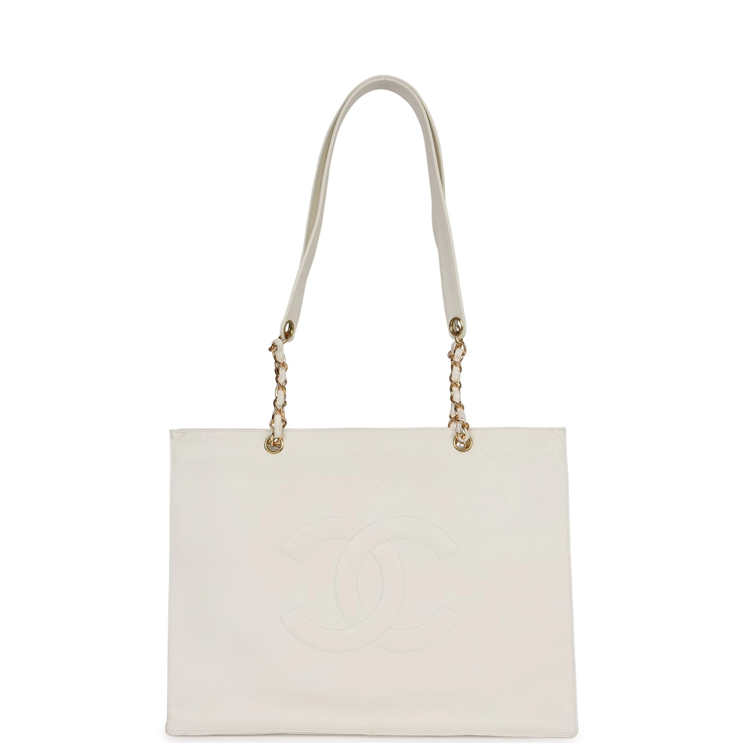 Vintage Chanel CC Chain Shopping Tote Bag White Caviar Gold Hardware 3 Vintage Chanel CC Chain Shopping Tote Bag White Caviar Gold Hardware