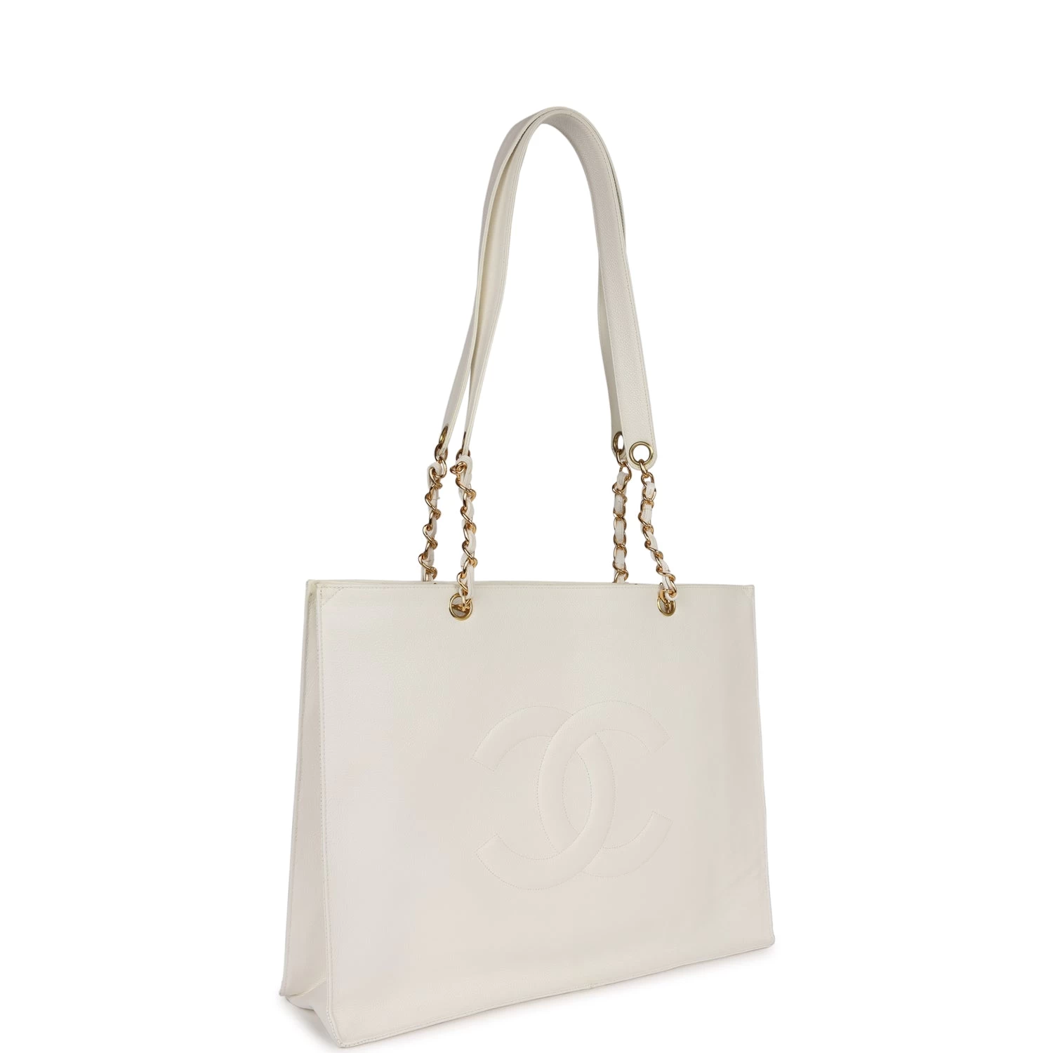 Vintage Chanel CC Chain Shopping Tote Bag White Caviar Gold Hardware 4 Vintage Chanel CC Chain Shopping Tote Bag White Caviar Gold Hardware - Image 2