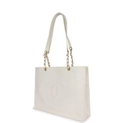 Vintage Chanel CC Chain Shopping Tote Bag White Caviar Gold Hardware 15 Vintage Chanel CC Chain Shopping Tote Bag White Caviar Gold Hardware -Online Bag Store C V 230615 1 03