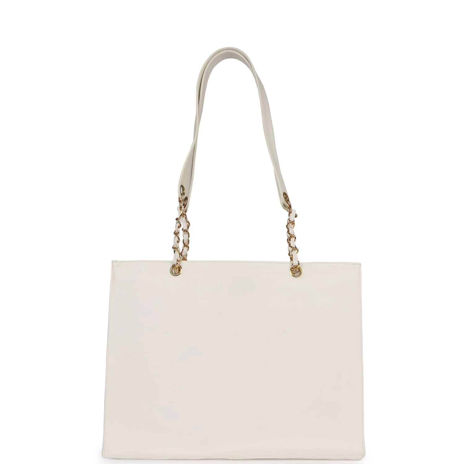 Vintage Chanel CC Chain Shopping Tote Bag White Caviar Gold Hardware 6 Vintage Chanel CC Chain Shopping Tote Bag White Caviar Gold Hardware - Image 4