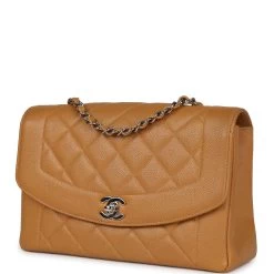 Vintage Chanel Medium Diana Flap Bag Dark Beige Caviar Silver Hardware -Online Bag Store C V 230719 1 03