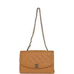 Vintage Chanel Medium Diana Flap Bag Dark Beige Caviar Silver Hardware -Online Bag Store C V 230719 1 07
