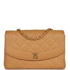 Vintage Chanel Medium Diana Flap Bag Dark Beige Caviar Gold Hardware