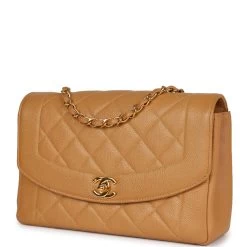 Vintage Chanel Medium Diana Flap Bag Dark Beige Caviar Gold Hardware -Online Bag Store C V 230719 2 03