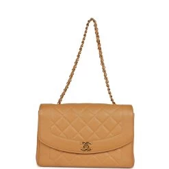 Vintage Chanel Medium Diana Flap Bag Dark Beige Caviar Gold Hardware -Online Bag Store C V 230719 2 07