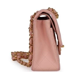 Vintage Chanel Small Classic Double Flap Pink Lambskin Gold Hardware -Online Bag Store C V 230803 4 04