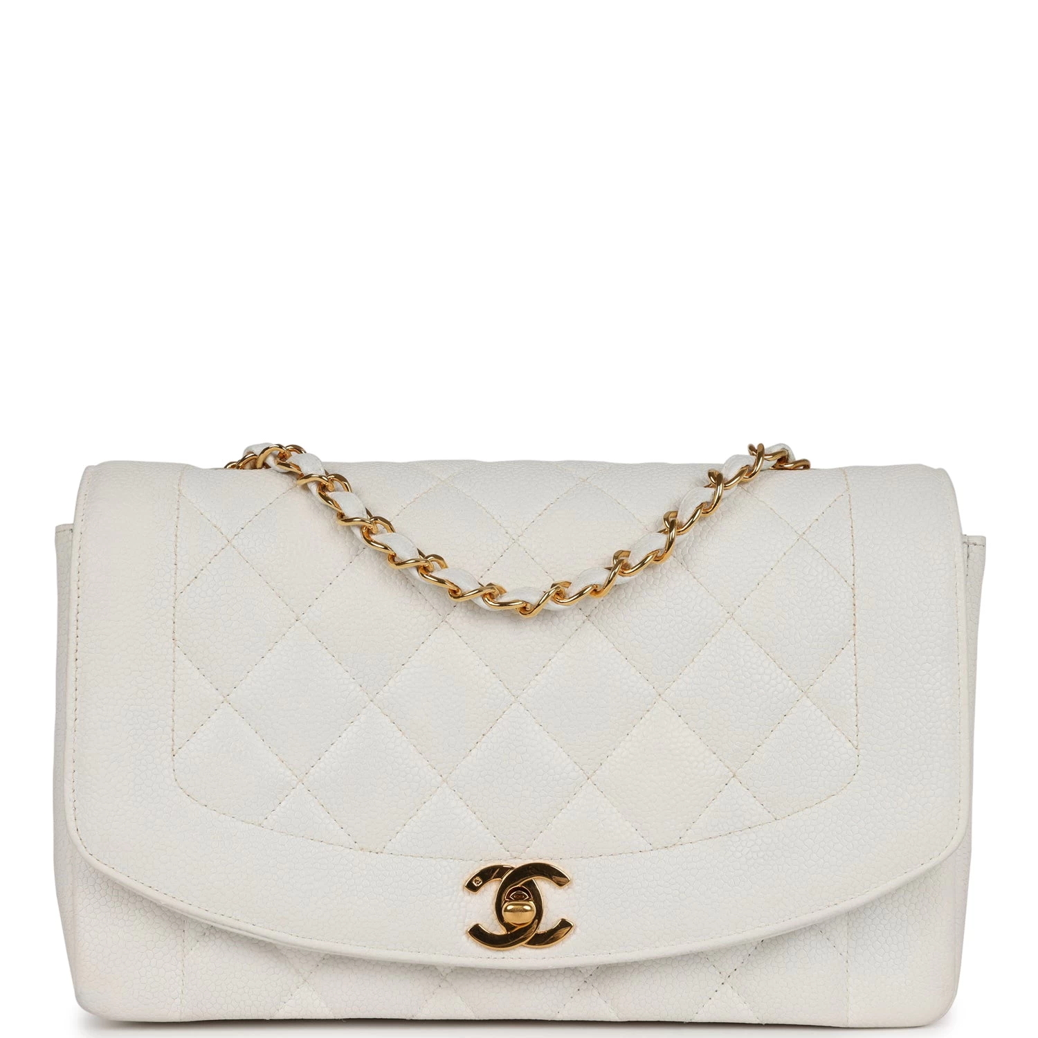 Vintage Chanel Medium Diana Flap Bag White Caviar Gold Hardware 3 Vintage Chanel Medium Diana Flap Bag White Caviar Gold Hardware