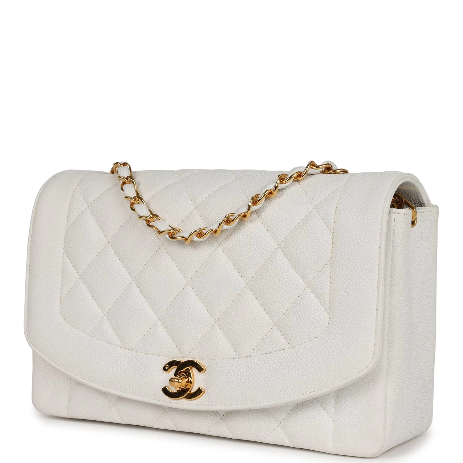 Vintage Chanel Medium Diana Flap Bag White Caviar Gold Hardware 7 Vintage Chanel Medium Diana Flap Bag White Caviar Gold Hardware - Image 5
