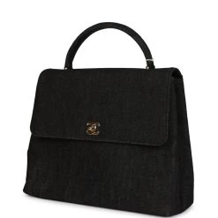Vintage Chanel Kelly Top Handle Bag Black Denim Gold Hardware 15 Vintage Chanel Kelly Top Handle Bag Black Denim Gold Hardware -Online Bag Store C V 230912 1 03