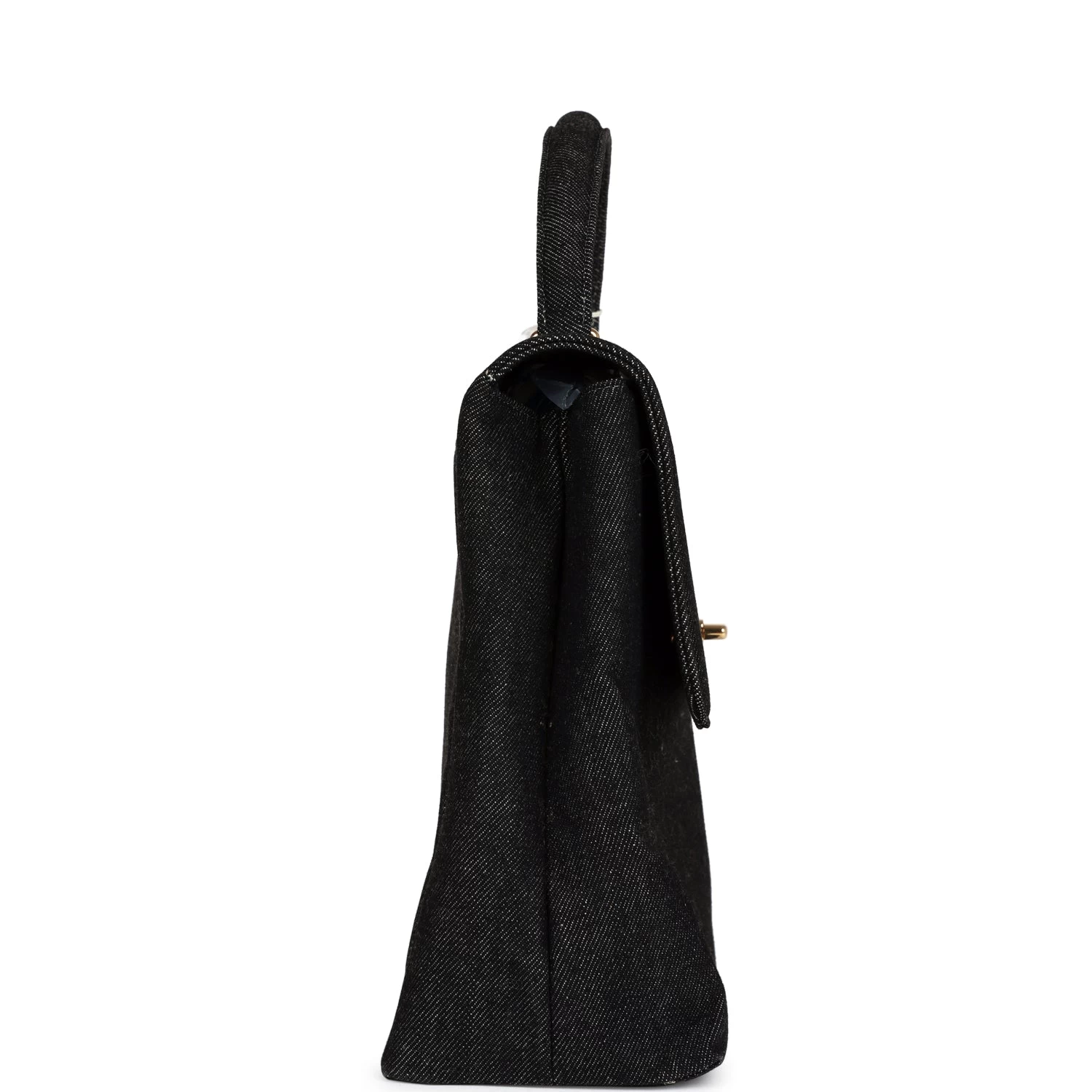 Vintage Chanel Kelly Top Handle Bag Black Denim Gold Hardware 5 Vintage Chanel Kelly Top Handle Bag Black Denim Gold Hardware - Image 3