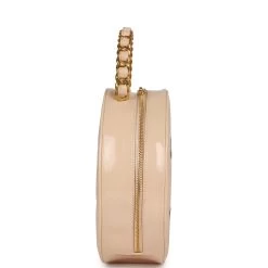 Vintage Chanel Round Vanity Bag Beige And Black Patent Leather Antique Gold Hardware -Online Bag Store C V 230914 2 04