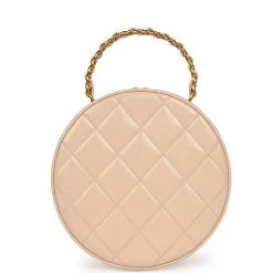 Vintage Chanel Round Vanity Bag Beige And Black Patent Leather Antique Gold Hardware -Online Bag Store C V 230914 2 05