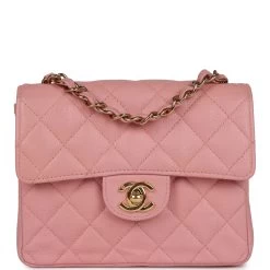 Vintage Chanel Mini Square Flap Pink Caviar Gold Hardware