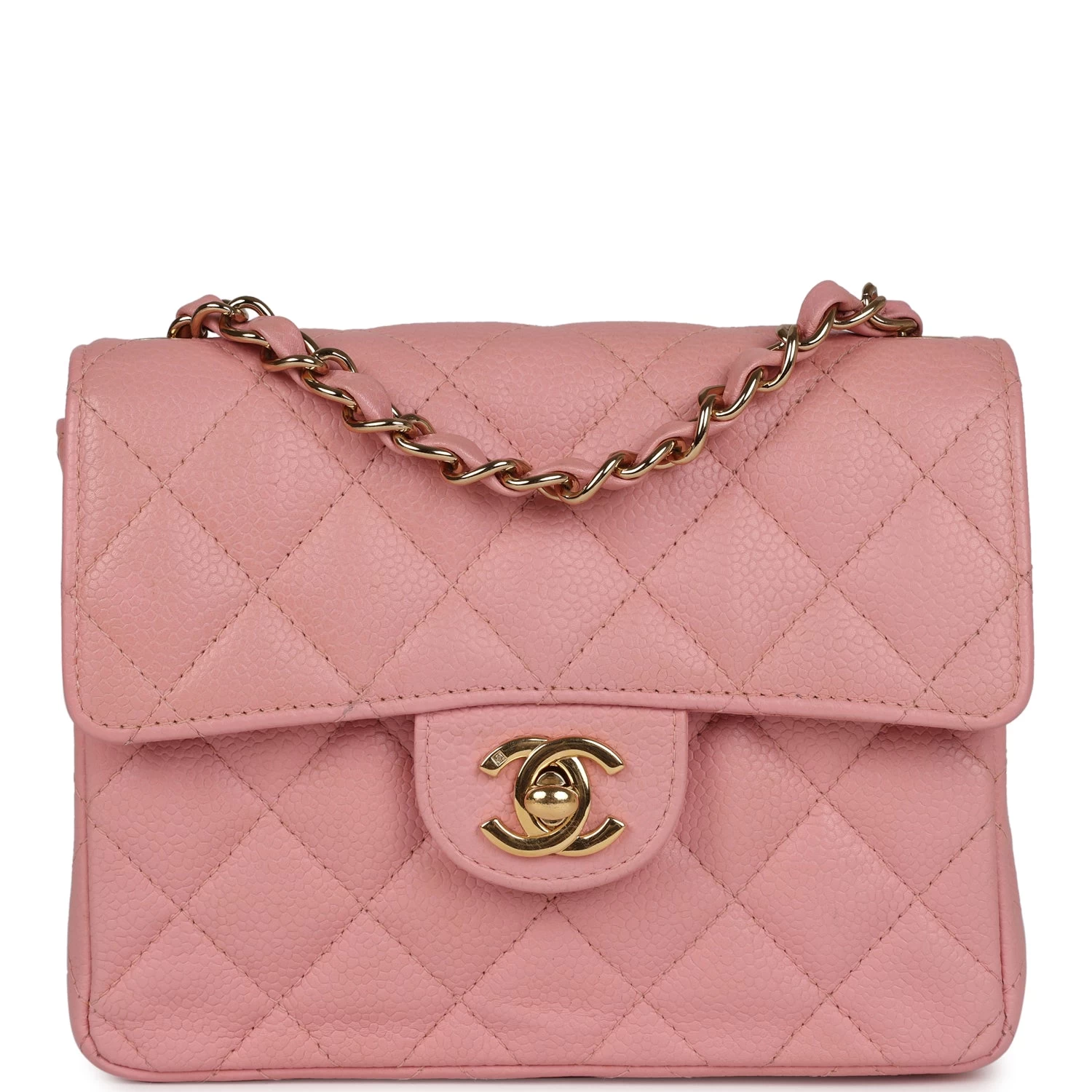 Vintage Chanel Mini Square Flap Pink Caviar Gold Hardware 3 Vintage Chanel Mini Square Flap Pink Caviar Gold Hardware
